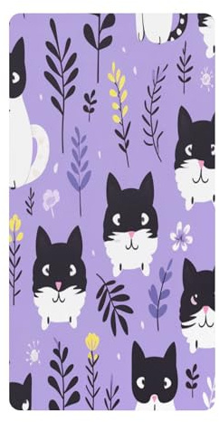 Fondo PúRpura Gatos Sábana de Cuna para Niños Pequeños,Sábanas de Algodón Suave para Bebés Aptas para Colchón Corralito