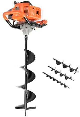 XYCHAO Tarière à essence, 71 cc, 2 temps, avec 3 embouts de forage 100 mm, 150 mm, 200 mm, 2,3 kW, pour jardin, clôture, agriculture, forêt, plantation