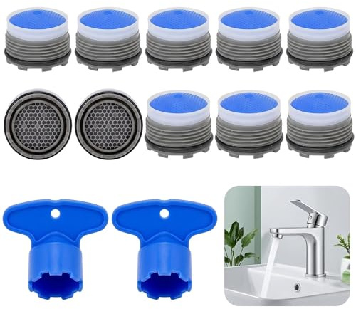 PLUSHCEWT 10 Stück Perlatoren für Wasserhähne,M18.5 Strahlregler Wassersparend & Spritzschutz,Schraubenschlüsseln Spritzschutz Wasserhahn Perlator Mit 2 Mischdüsenschlüssel für Küche und Bad