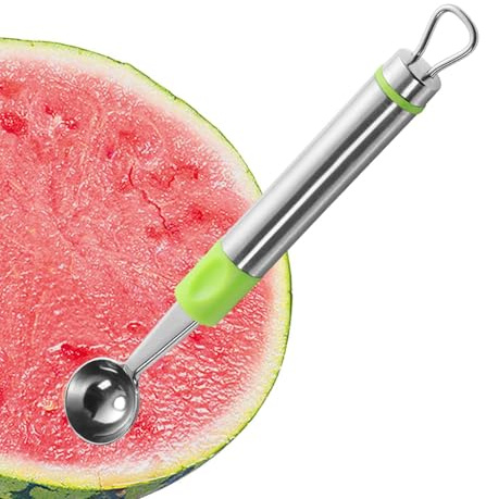 Outil de pelle à fruits et de boule de fruits - Outil de coupe de fruits en acier inoxydable à long manche | Coupe-pastèque et outil de trancheuse - Pour cantaloupe, mangue, crème glacée et gâteau