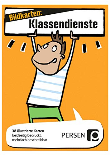 Lehrerladen Bildkarten Klassendienste, beidseitig illustrierte Karten für z.B. Tafel- oder Klassenbuchdienst, cellophaniert, beschreibbar, inkl. 4 Blanko-Karten, 38 Stk.