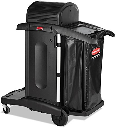 Rubbermaid Commercial High Security Housekeeping Janitorial Cart with Wheels, Black Vinyl Bag, Locking Hood and Cabinets for Commercial Facilities, 53.5 H x 48.25 L X 22 W, Black