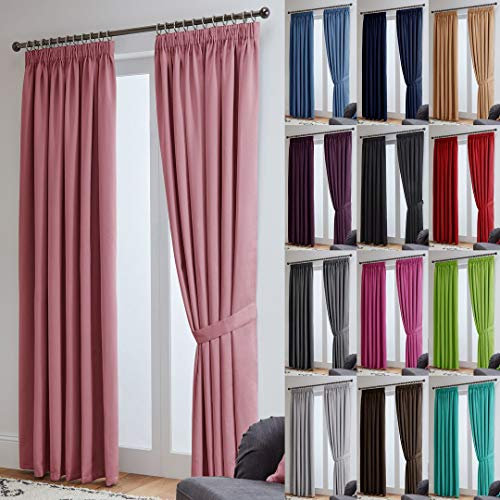 John Aird Blackout Curtains Pencil Pleat with Tie Backs (Pink, W 66 x L 72 (2 Panels) Thermal Energy Saving Curtains for Bedroom & Living Room