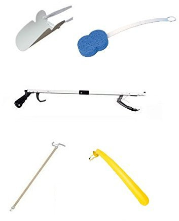 Easy Reach KIT - Includes 26 Folding Grabber, Sock Puller, Shoe Horn, Bath Sponge. Ideal for Hip Replacement Recovery.
