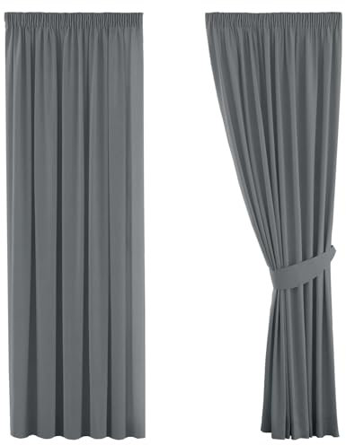 H.Versailtex Blackout Curtain, Opaque Curtain with Eyelets, 2 Pieces 245 cm x 130 cm (H x W), Set of 2, Fabric, charcoal, 2 x H137 x B167(CM)