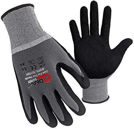 3 par QEARSAFETY Generell användning mikrofiber andningsbar nitrilgummi palmbelagda arbetshandskar, stickat elastiskt foder, nötning, grepp, fingerfärdighet, för alla typer av jobb, 10 (XL)