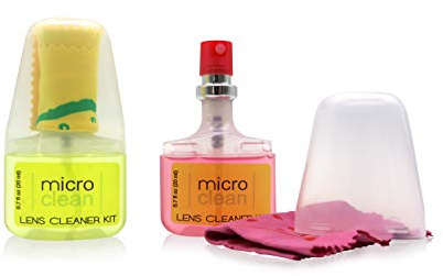 2 x Spray Limpia Gafas con Microfibra, Kit de Viaje y de Bolsillo, Limpiador Óptico Sin Alcohol y con Aroma, 2 x 20 ml (1 x Limón 1 x Fresa)