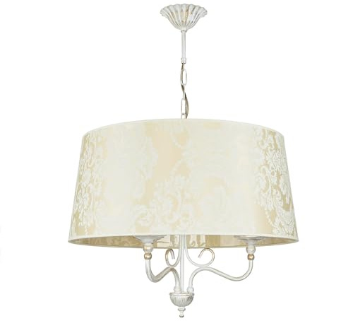 Licht-Erlebnisse Kronleuchter Stoff Schirm, Hängelampe Barock Muster, Gold Antik, Shabby Pendelleuchte Schlafzimmer, E27, Ø56 cm, Wohnzimmer, Esszimmer, XL Hängeleuchte