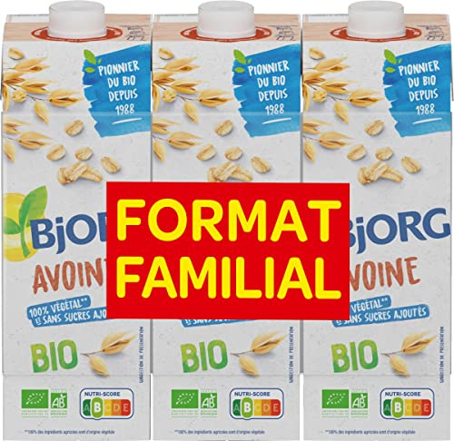 BJORG - Boisson Végétale Avoine - Bio - 3 x 1 L | 100% végétal - Sans Sucre Ajouté - Pauvre en matières grasses - Sans Lactose