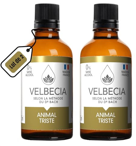 Velbecia Animal triste 50ml +1 OFFERT Elixirs de fleurs SANS ALCOOL - Méthode du Dr Bach - Deuil, séparation, déprimé, ne mange plus rien, reste dans son coin, ne joue plus