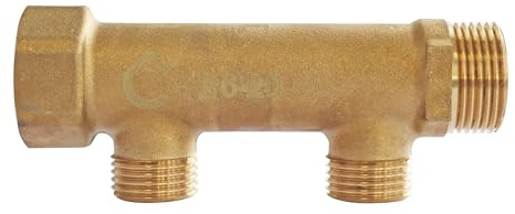 SOMATHERM FOR YOU, Collecteur laiton 2 départs Mâle 15/21, Entrée Femelle 20/27, Sortie Mâle 20/27, pour installations sanitaires et chauffage, pression 10 bar, température max 90°C