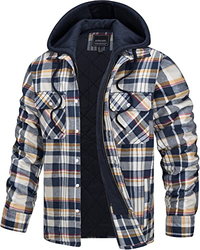 TACVASEN Chemise Homme Flanelle Multipoches avec Capuche,Yellow,L