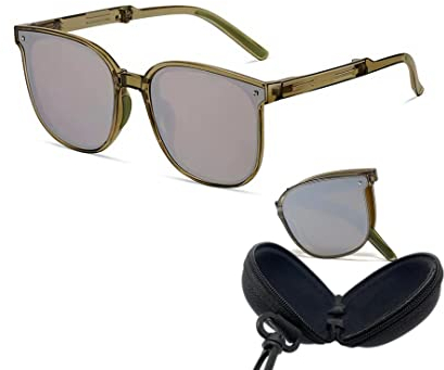 Voronoi Polarisierte Sonnenbrille für Männer Frauen UV400 Schutz Faltbare Sportsonnenbrille Radfahren Fahren Golf Laufen Angeln Unisex Sonnenbrille Cool, Silberfarben, Grün, 149mm*140mm