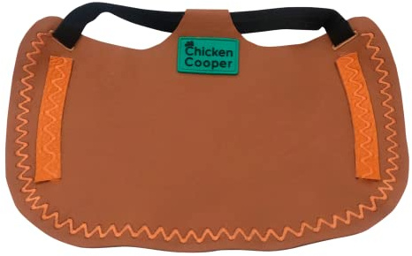 Chicken Cooper kycklingsadel, kycklingväst, fjäderskydd, ryggskydd, äkta läder, handgjort (1, råbrun färg, vågsöm, lax, M)