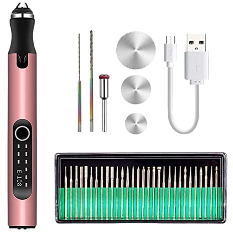 Bärbar mikrogravyrpenna, professionell med rivnål med, uppladdningsbar via USB, roséguld
