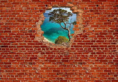 wandmotiv24 Fototapete Alter Baum Sardinien - Roter Backstein, 200 x 140cm - selbstklebende Strukturtapete, Wanddeko, Wandbild, Wandtapete, 3D-Optik, Wandbruch, Landschaft M0610