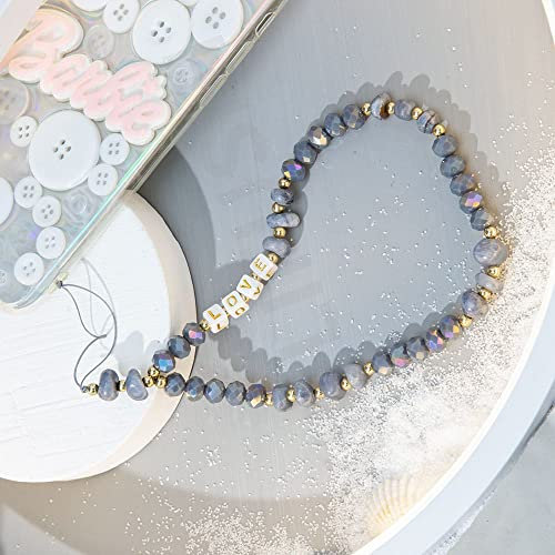 LUMoony Universale Handykette Perlen Handyanhänger 30cm Anti-Verlorene Handykette Bunte Love Kristall Stein Perlen Telefon Kette Strap Perlen Telefon Lanyard Handschlaufe Handgelenkschlaufe