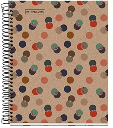 Miquelrius - 100 Prozent Recycling-Notizbuch, 1 Farbstreifen, A5, 80 karierte 5-mm-Blätter, 80-g-Papier, 2 Löcher, Einband aus Recycling-Karton, Öko-Konfetti-Design