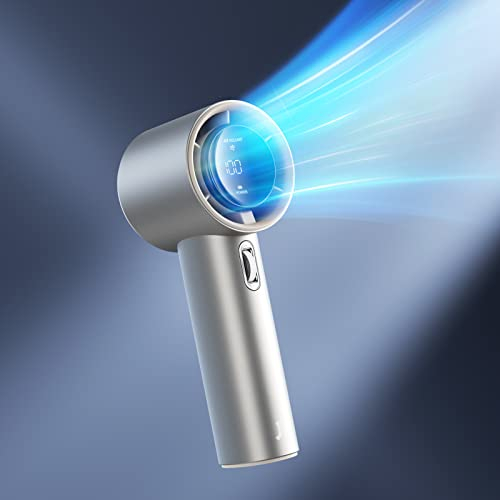 JISULIFE Tragbarer Handventilator,Turbo Mini Ventilator Einstellbare Geschwindigkeit(1-100),Wiederaufladbarer 5000mAh Akku,Metallgehäuse,Digitales Display,Für Reisen/Camping/Outdoor-Braun