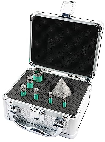 Diamantbohrer-Set - 7-teilig (6/6/8/10/12/20 mm + 50 mm Diamant-Fräsbohrer), LEKOMESH, dreieckiger Schaft, für Porzellan, Keramik, Granit, Marmor