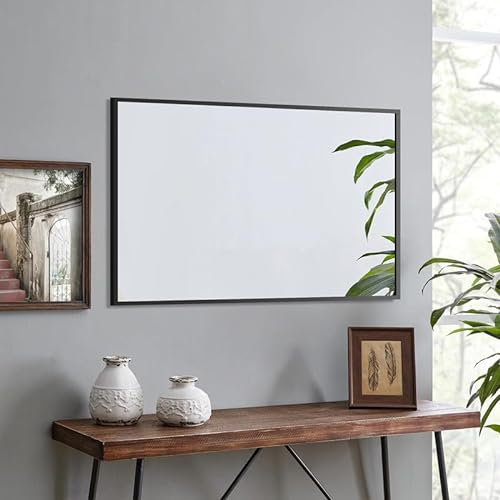 WOWINNE Spiegel Schwarz 100x60cm Wandspiegel Rechteckiger mit Metall Rahmen Badezimmerspiegel Dekorative Spiegel für Badezimmer Wohnzimmer Schlafzimmer Gäste WC