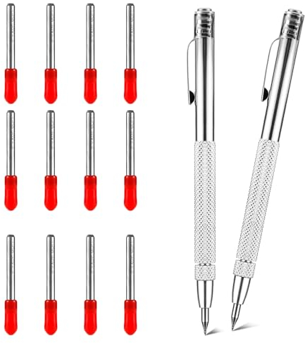Fyihoxi Wolframcarbid Stift 2 Stück Anreissnadel Hartmetall mit Magnet, Anreißwerkzeug mit 12 Ersatz Red Hat Markierspitzen für Glas/Metallblech