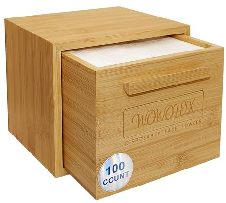 WOWOTEX Lot de 100 grandes lingettes sèches en bambou de luxe avec serviette jetable biodégradable pour le visage - Extra épaisses et douces pour le nettoyage du visage