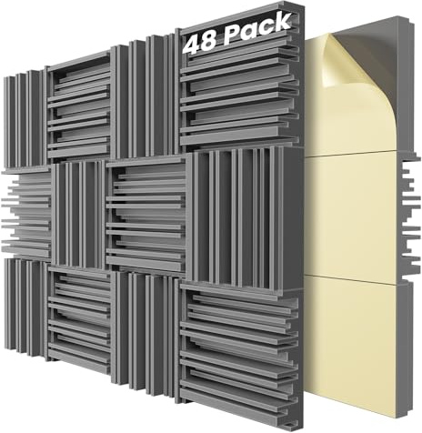 LIGHTDESIRE 48 Stück selbstklebende schalldichte Schaumstoffplatten, 30,5 x 30,5 x 5,1 cm, Akustikschaum, hohe Widerstandsfähigkeit, Schallschutz-Polsterung für Wand, schallabsorbierende Paneele,
