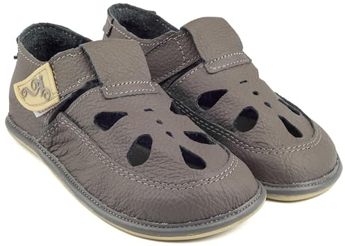 Magiska skor lära-gå-skor för flickor och pojkar, mjuka barnskor, barfotaskor, sandaler, krypskor, tofflor läder, babyskor, storlek 20 till 28, Mörkgrå, 25 EU bred
