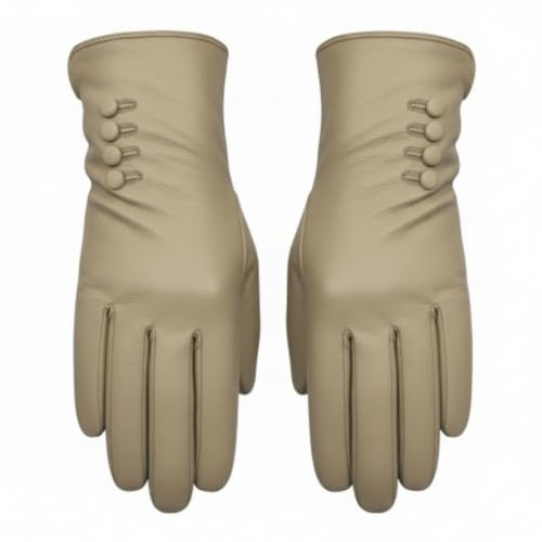 TheGloveHut Womens Genuine Soft Leather Gloves Fully Lined Gift Boxed (Beige, Medium 7)
