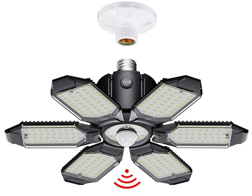 Craftersmark Motion Sensor Garage Light, 20000LM 200W Garage Lights Ceiling Led Motion Activated,Motion Light Indoor with Dusk to Dawn, E26/E27 Screw in Shop Light for Basement Barn Attic Warehouse