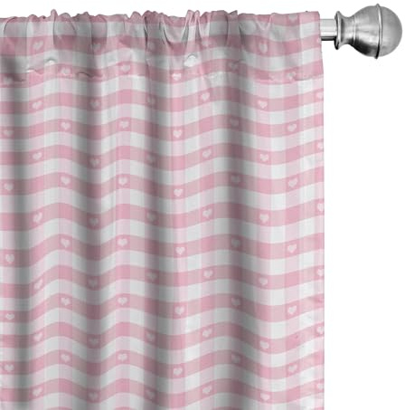 ABAKUHAUS A Cuadros Juego de 4 Paños Cortinas, niños románticos, Tratamiento de Ventana para Habitación y Dormitorio, 4 Piezas de 75 cm x 245 cm, Rosa Bebé Y Blanco