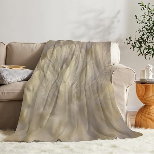 Flanell Wohndecke Kuscheldecke Feder 220x240 Große, Weiß Sofa Decke Weiche mit Motiv, Microfaser Fleecedecke Plaid Decke Wohnzimmer Couch
