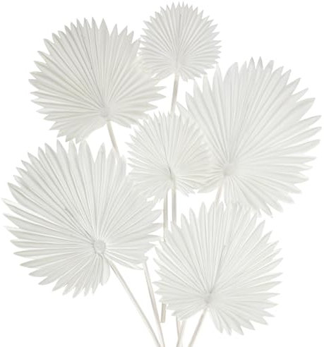 6 hojas de palma artificiales blancas de espuma de poliuretano, hojas tropicales de palma falsa para ramos de boda, hojas falsas para centros de mesa, arreglos de despedida de soltera, hojas de palma