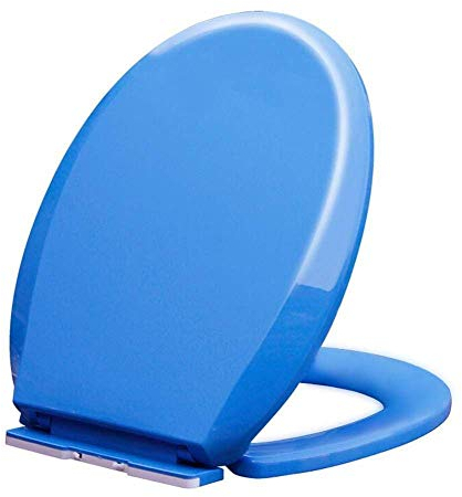 Toilettensitz mit Absenkautomatik, Farbiger Toilettendeckel, stabile WC-Sitze, rund/D/V-förmig – Scharnierbefestigung Oben, Blau-O42-45 * 35,6 cm