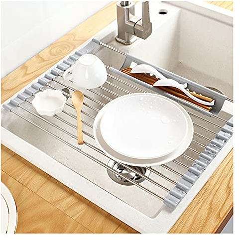 MYVVKIA Colador Enrollable Rejilla para secar Platos Fregadero Plato Escurridor de Platos rodante Rejilla para Fregadero Alambre de Acero Inoxidable Soporte para Almacenamiento