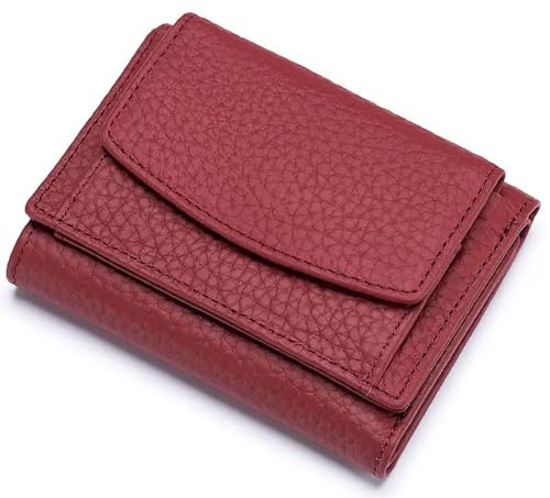 RRANCharltu Kleines Portemonnaie Damen Leder mit RFID-Schutz kleine Geldbörse Damen mit Münzfach Mini Geldbeutel mit Kartenfächer, Weinrot