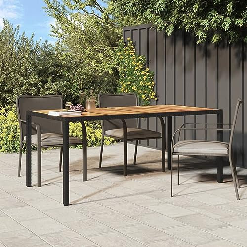 Juroupi Gartentisch Terrassentisch Wetterfest Lounge Tisch Outdoor BalkonhäNgetisch 190x90x75 cm Poly Rattan und Akazienholz Schwarz