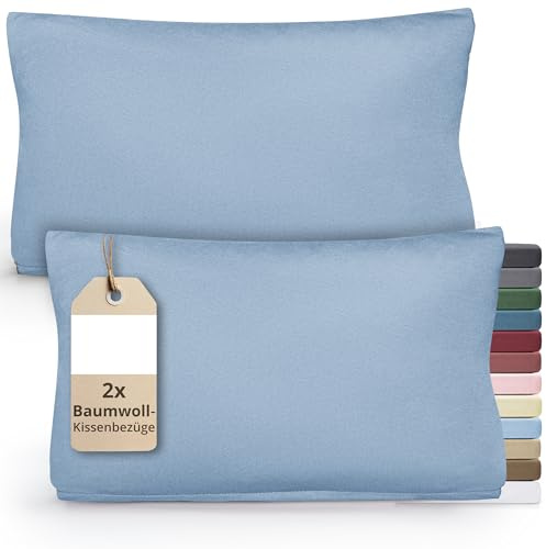 Greenline Premium Jersey Federa per Cuscino 100% Cotone Blu Chiaro Confezione Doppia (2X) Federa per Cuscino da Collo 40 x 80 cm Federe per Cuscino