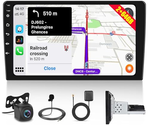 2+64G 10.1 Inch Single Din Car Stereo Wireless Carplay Android Auto,1 Din Touchscreen Car Radio with Bluetooth FM RDS Mirror Link 2 USB Car Multimedia Player Backup Camera