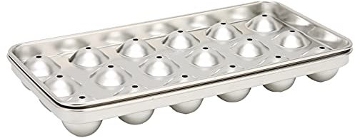Eiswürfelform Edelstahl Eiswürfelbehälter, 18 Runde Eiswürfelformen mit Deckel, wiederverwendbare, Eiskugelform, Eiswürfelschalen, Ice Cube Tray with Lid, für Whiskey Getränke Cocktails Wein
