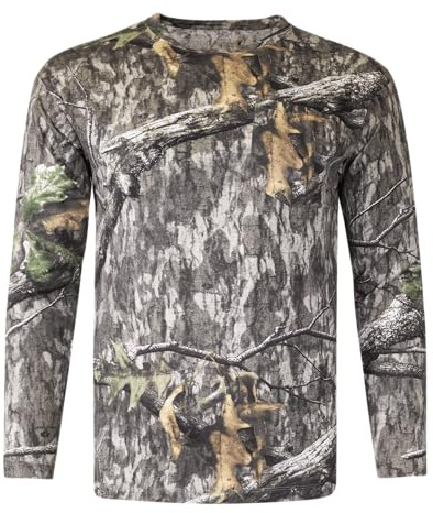 Mossy Oak Herren Camo Langarm Jagdhemd Baumwollmischung Camouflage Leichtes Hemd für Türkei Jagd Angeln Wandern, Country Roots, Mittel
