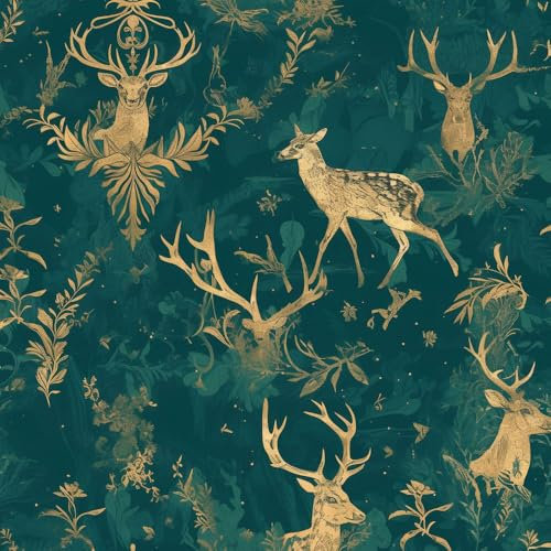 Selbstklebende Tapete Vintage Tiere Mustertapete Wilde blaugrüne Tiere Hirsch Klebefolie Möbel Tapete Kinderzimmer Muster Dekofolie Möbelfolie Selbstklebend Wand Tapeten Wohnzimmer Schrankfolie Klebe