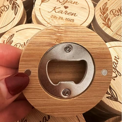 Apribottiglie Rotondo Rustico Personalizzato In Legno For Gli Sposi, Magnete For Frigorifero Personalizzato, Data Incisa, Nomi, Regalo For Eventi(20pcs)