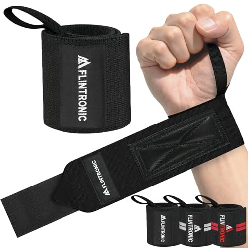 flintronic Handgelenk Bandagen Fitness, 2PCS Verstellbare Handgelenkstütze, Handgelenk Bandagen Kraftraining mit Daumenring, Baumwolle Handgelenkstütze für Fitness, Kraftsport, Gewichtheben (Schwarz)