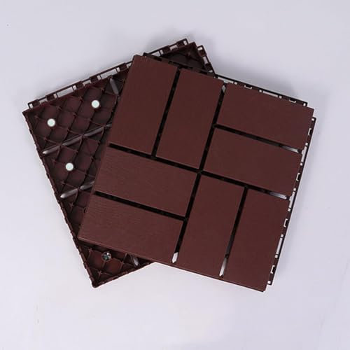 ELzEy Piastrelle for Pavimenti ad Incastro in plastica Finto Legno, 11 Pezzi 12x12 Pollici Piastrelle for terrazza in Composito, pavimentazione Quadrata for Interni Fai da Te(Dark Brown,8 Stripes)