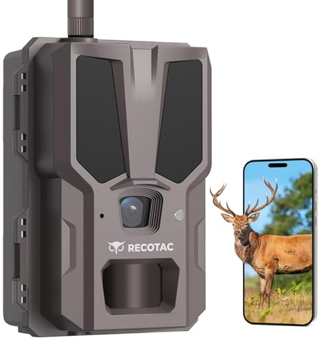 RECOTAC Sense Cellular Trail Camera - 32MP 1296P Game Camera with AI Photo Upscale,4G LTE Trail CAM No WiFi Need,No Glow Night Vision Motion Activated 0.2s Trigger Time Trail CAM for Outdoor Wildlife