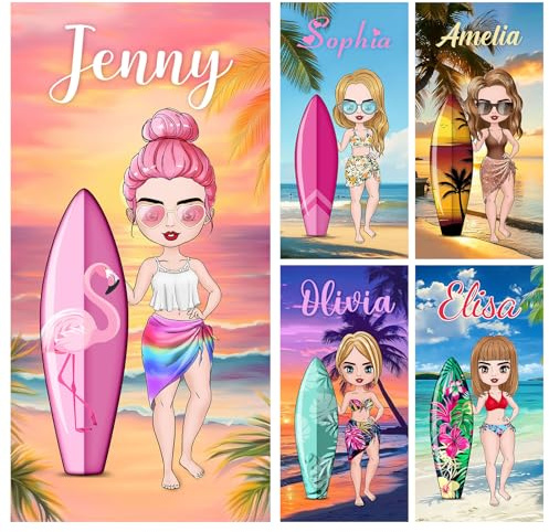 papasgix Personalisiertes Strandtuch mit Namen Mikrofaser Strandtuch Badetuch schnelltrocknendes Personalisierte Geschenke für den Strand, Reise, Sauna