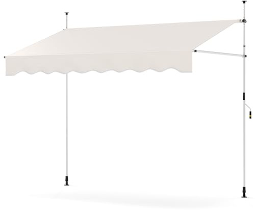 HOMASIS Klemmmarkise, höhenverstellbarer Sonnenschutz, Markise Balkon ohne Bohren, Balkonmarkise mit Handkurbel, UV-Schutz, Gelenkarmmarkise für Outdoor (Weiß, 250x180x210-300cm)