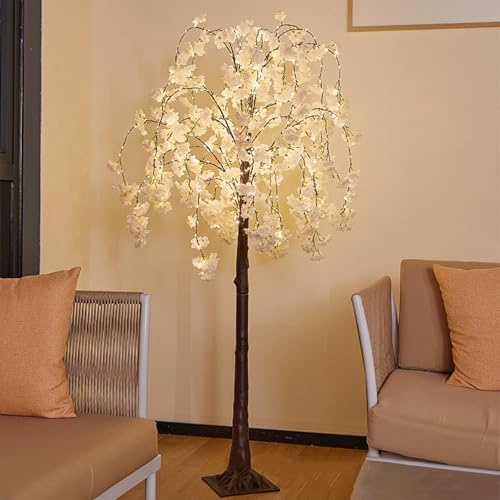 Árbol artificial iluminado de cerezo de 6 pies con 450 luces LED para decoración de interiores y exteriores, perfecto para el hogar, patio, fiesta y decoración de Navidad